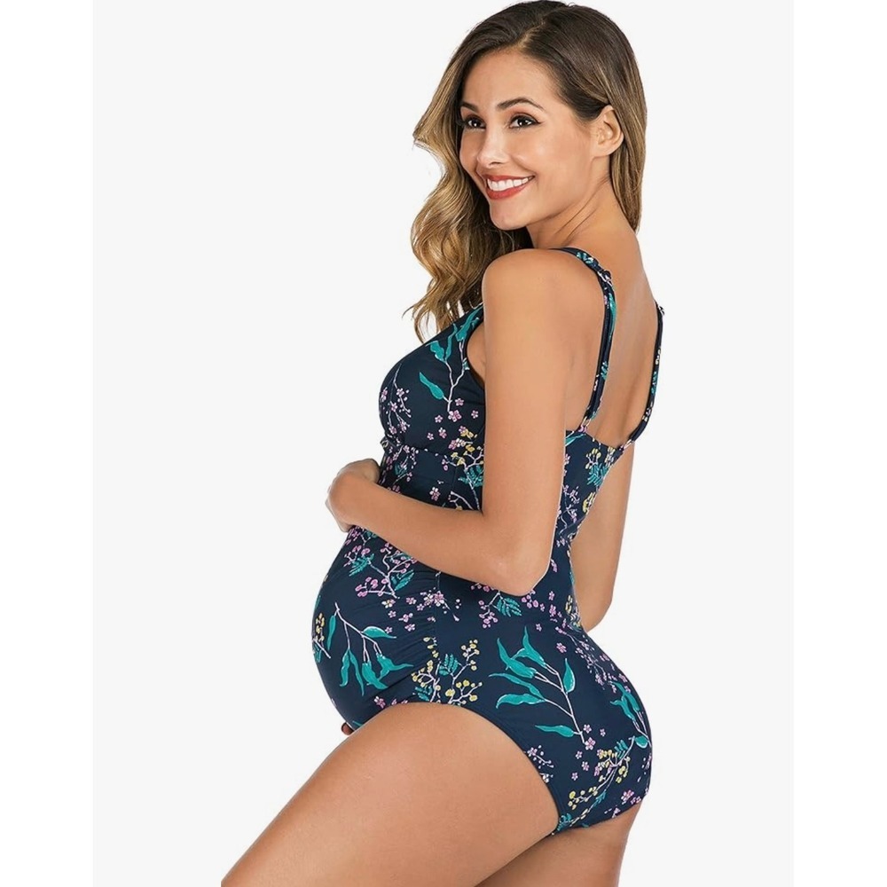 NEW Amazon Essentials Small Maternity One Piece Swimsuit UPF 50 V-Neck Ruched - Picture 5 of 11